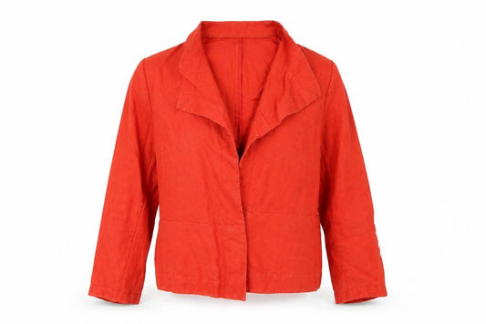 Artigiano Women Red UK 16 Linen Ruffle Shawl Collar Blazer Jacket