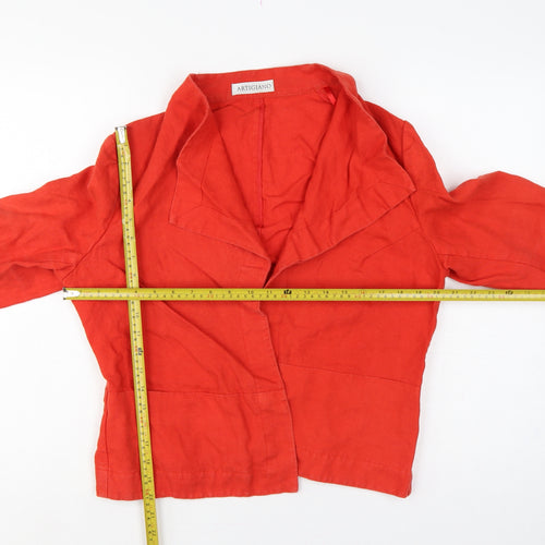 Artigiano Women Red UK 16 Linen Ruffle Shawl Collar Blazer Jacket