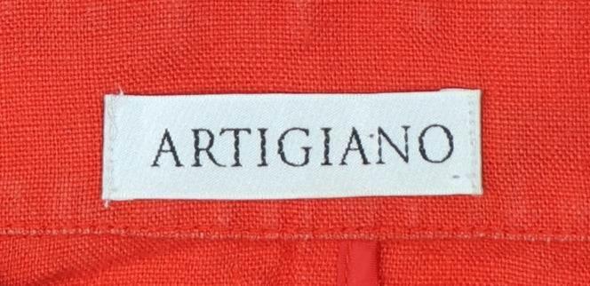 Artigiano Women Red UK 16 Linen Ruffle Shawl Collar Blazer Jacket