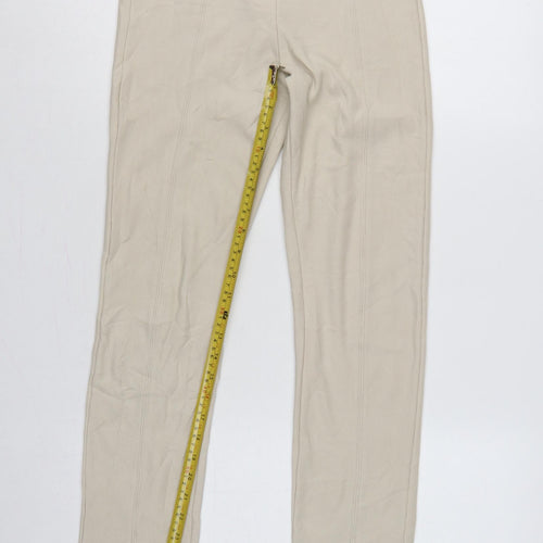 Stradivarius Women Beige S Ribbed High Rise Zip Hem Stretch Leggings