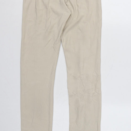 Stradivarius Women Beige S Ribbed High Rise Zip Hem Stretch Leggings