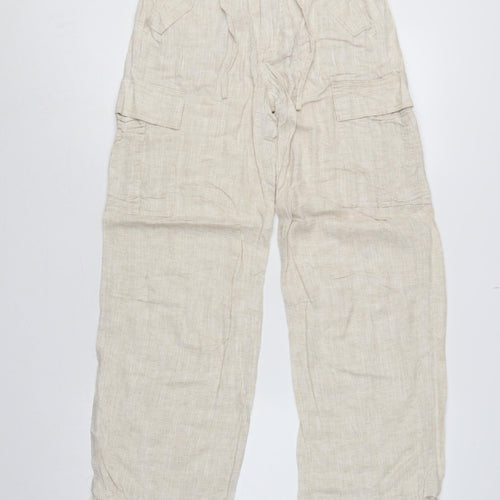 Marks and Spencer Women's Beige UK 6 Short Linen Blend Cargo Trousers