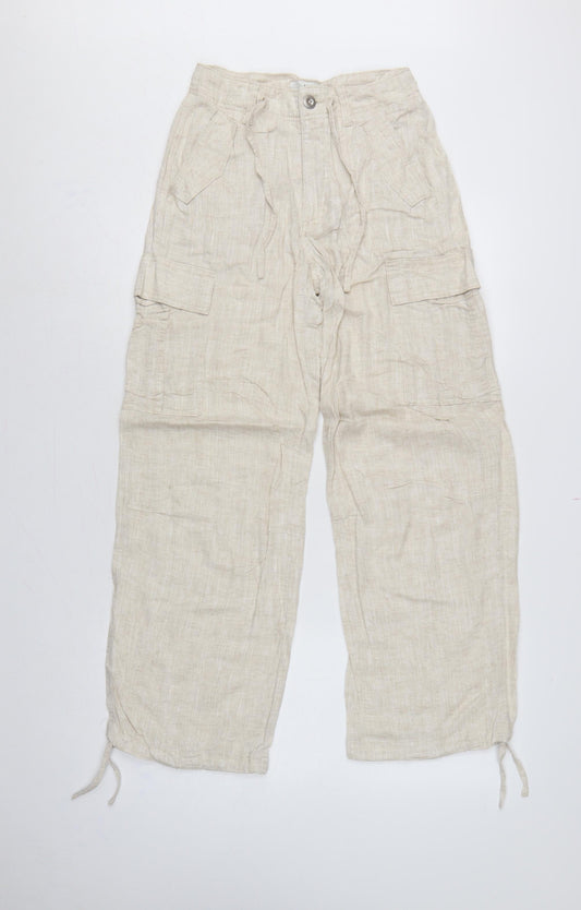 Marks and Spencer Women's Beige UK 6 Short Linen Blend Cargo Trousers