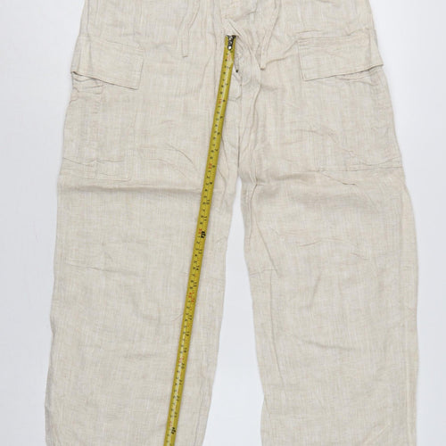 Marks and Spencer Women's Beige UK 6 Short Linen Blend Cargo Trousers
