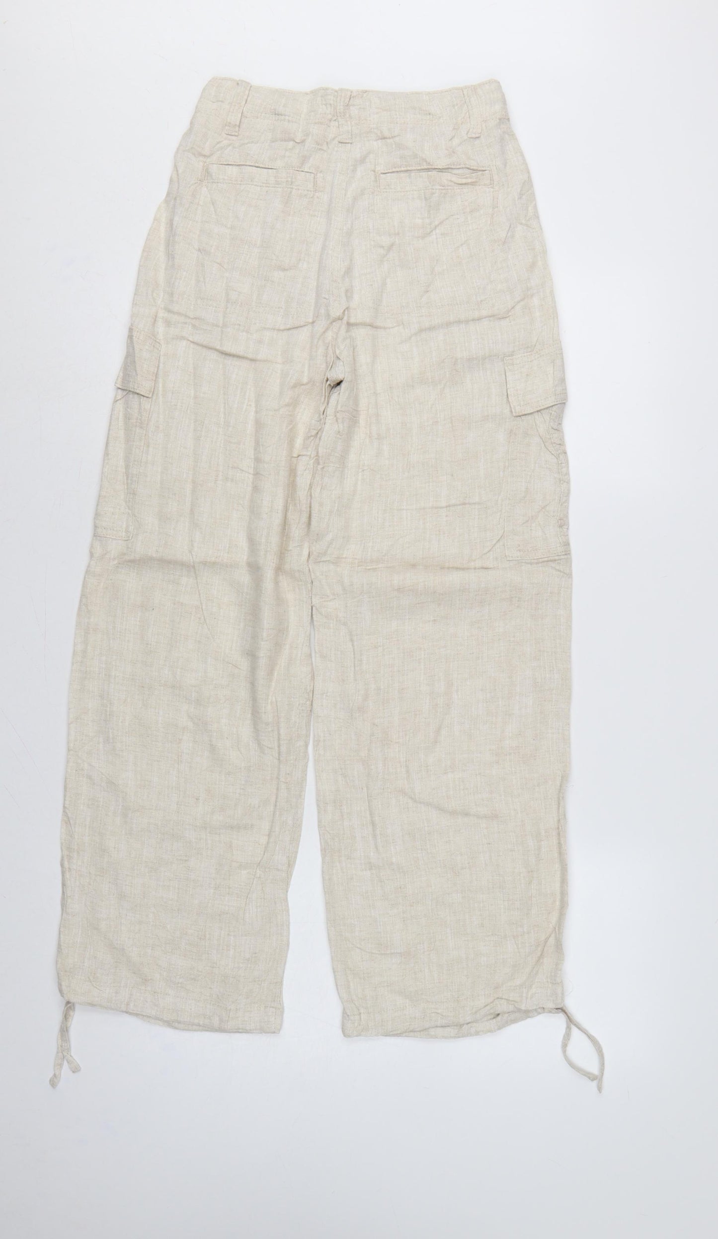 Marks and Spencer Women's Beige UK 6 Short Linen Blend Cargo Trousers