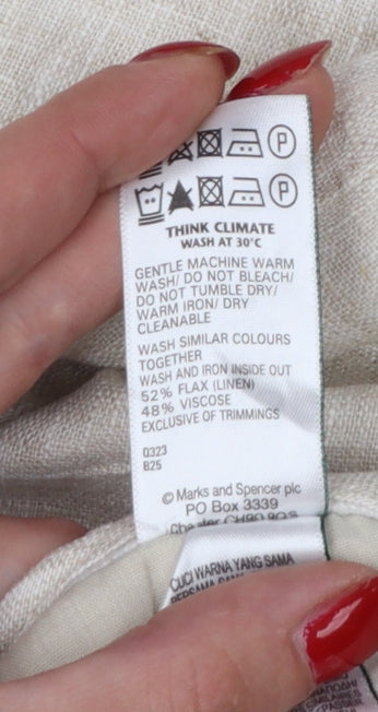 Marks and Spencer Women's Beige UK 6 Short Linen Blend Cargo Trousers
