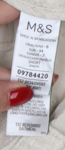 Marks and Spencer Women's Beige UK 6 Short Linen Blend Cargo Trousers