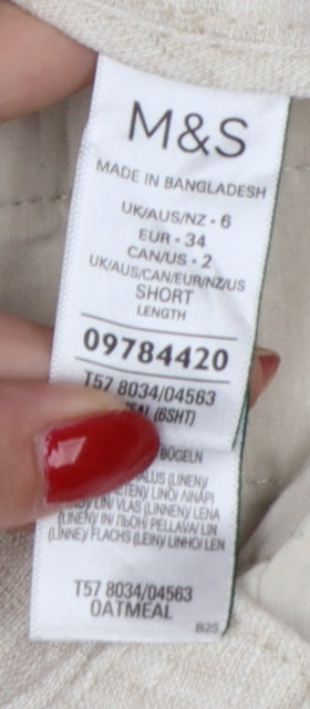 Marks and Spencer Women's Beige UK 6 Short Linen Blend Cargo Trousers
