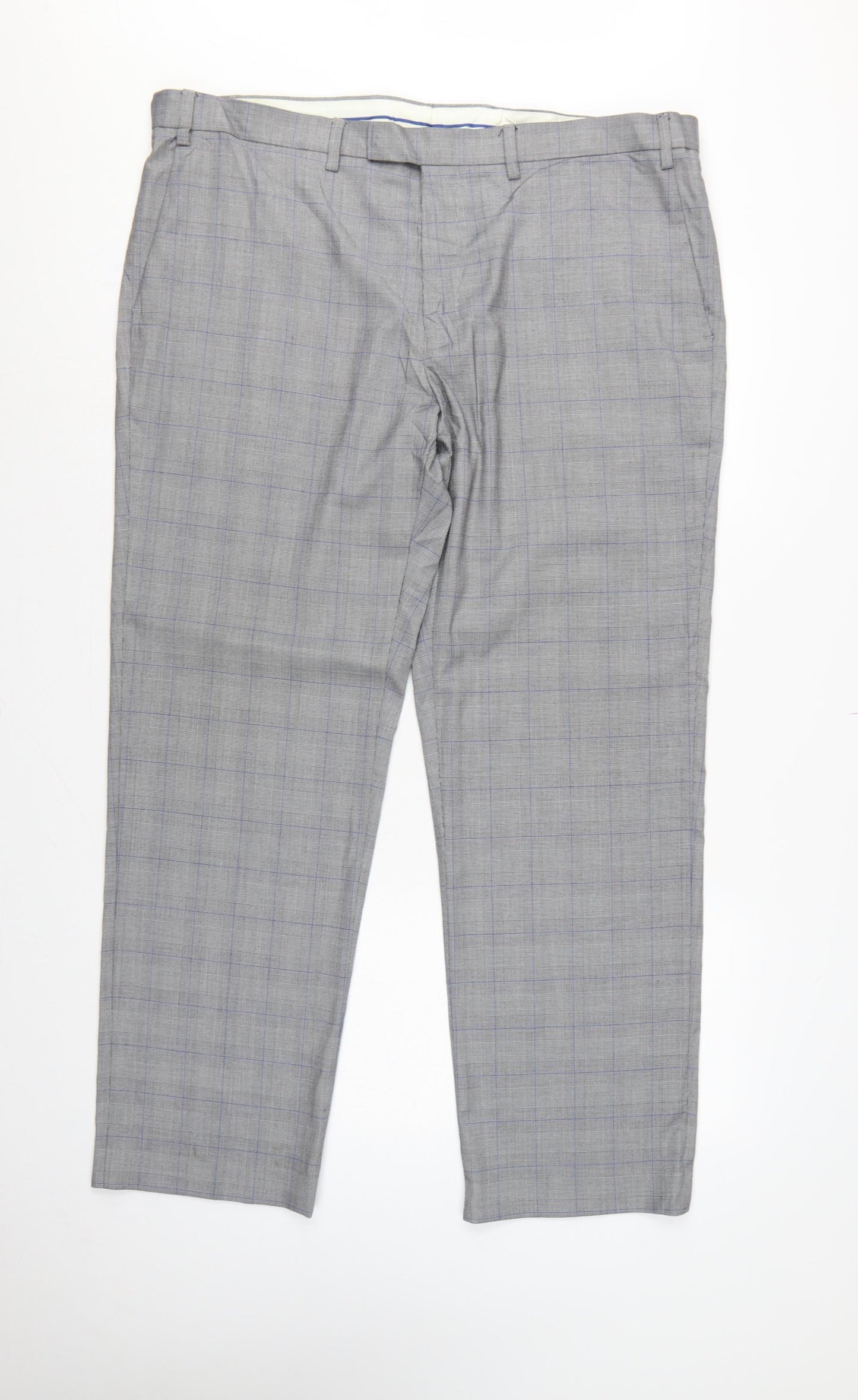 Marks and Spencer Men's Grey 42 Regular Fit Check Dress Trousers