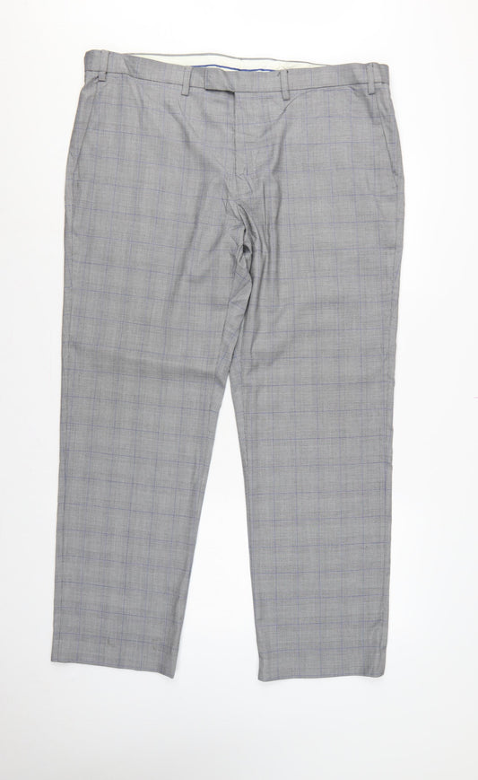 Marks and Spencer Men's Grey 42 Regular Fit Check Dress Trousers
