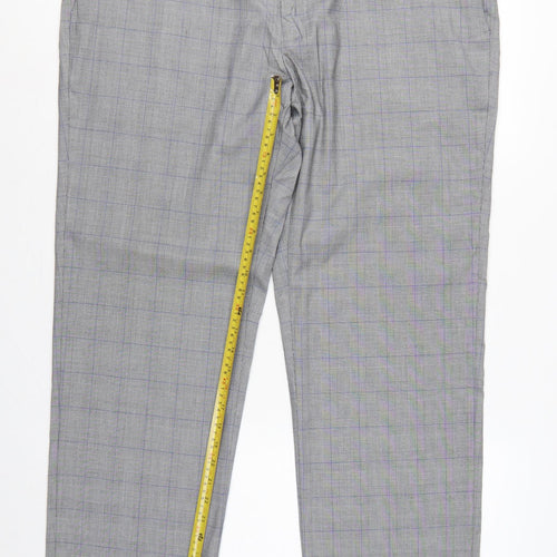 Marks and Spencer Men's Grey 42 Regular Fit Check Dress Trousers