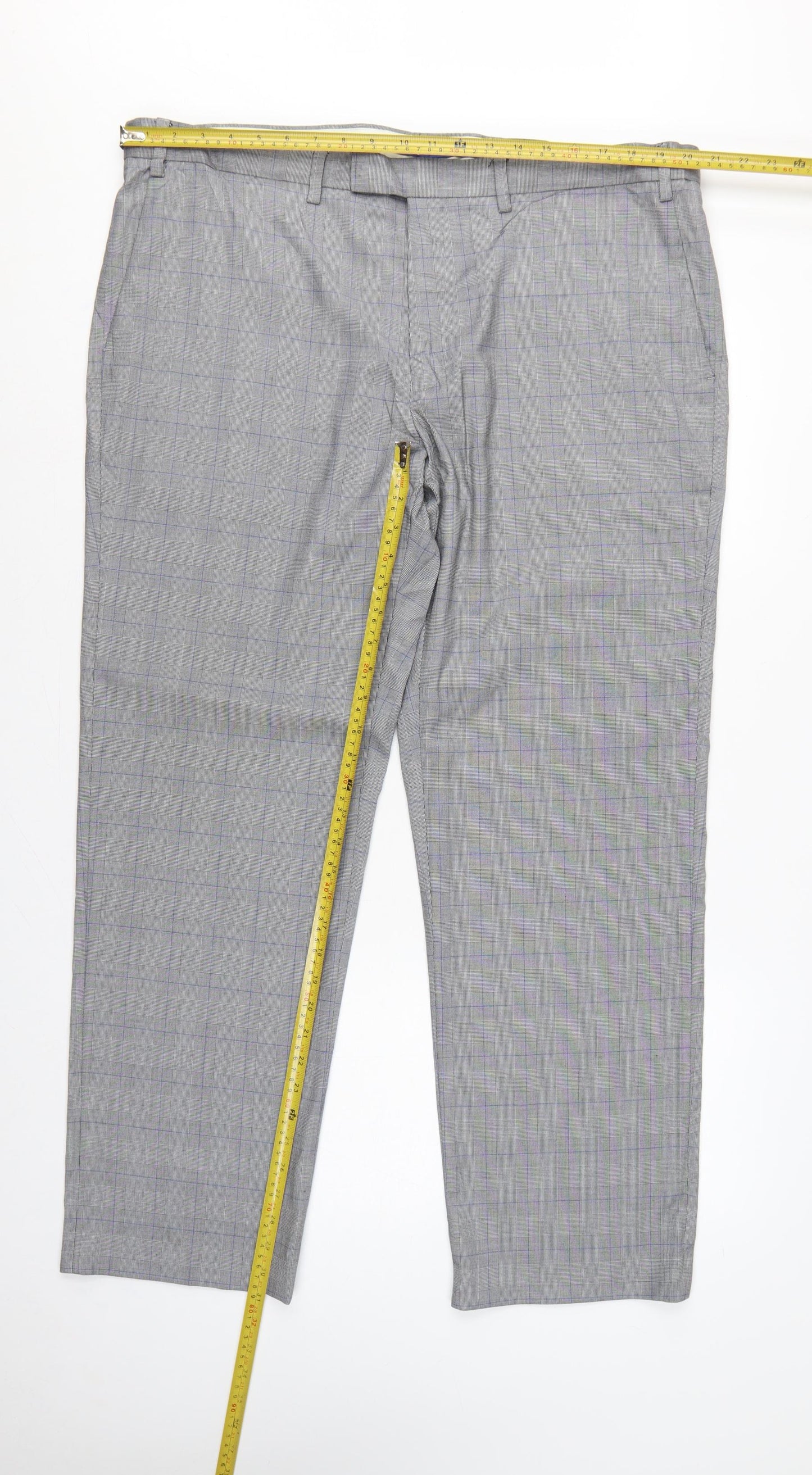 Marks and Spencer Men's Grey 42 Regular Fit Check Dress Trousers