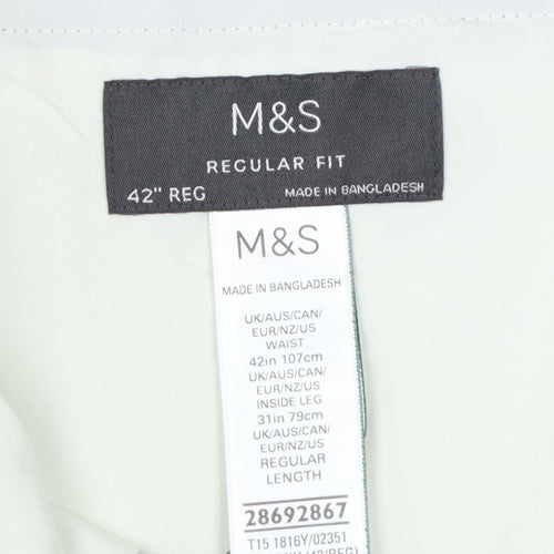 Marks and Spencer Men's Grey 42 Regular Fit Check Dress Trousers