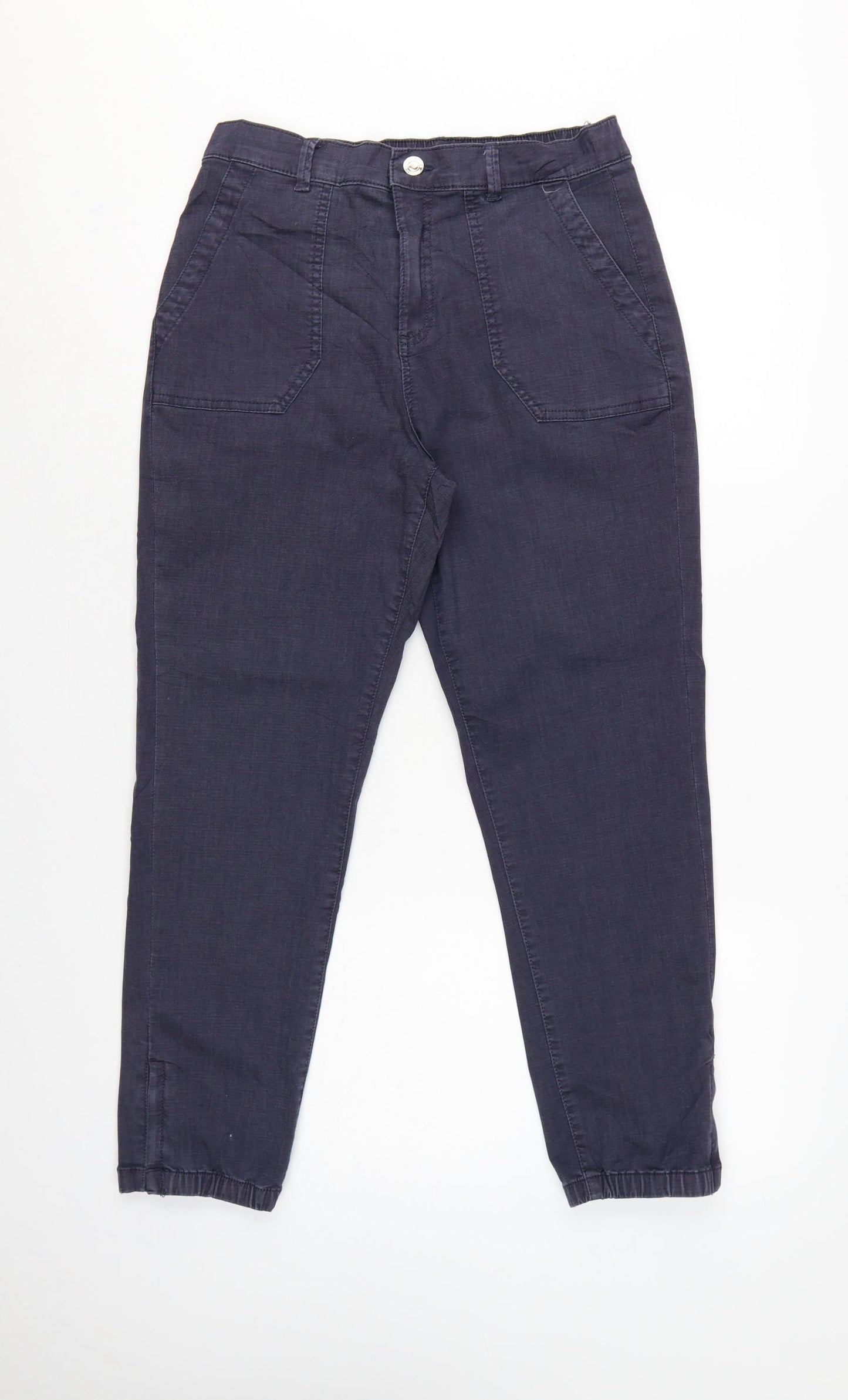 M&S Women’s Navy Blue UK 12 Short Cotton Blend Cuffed Jogger Trousers