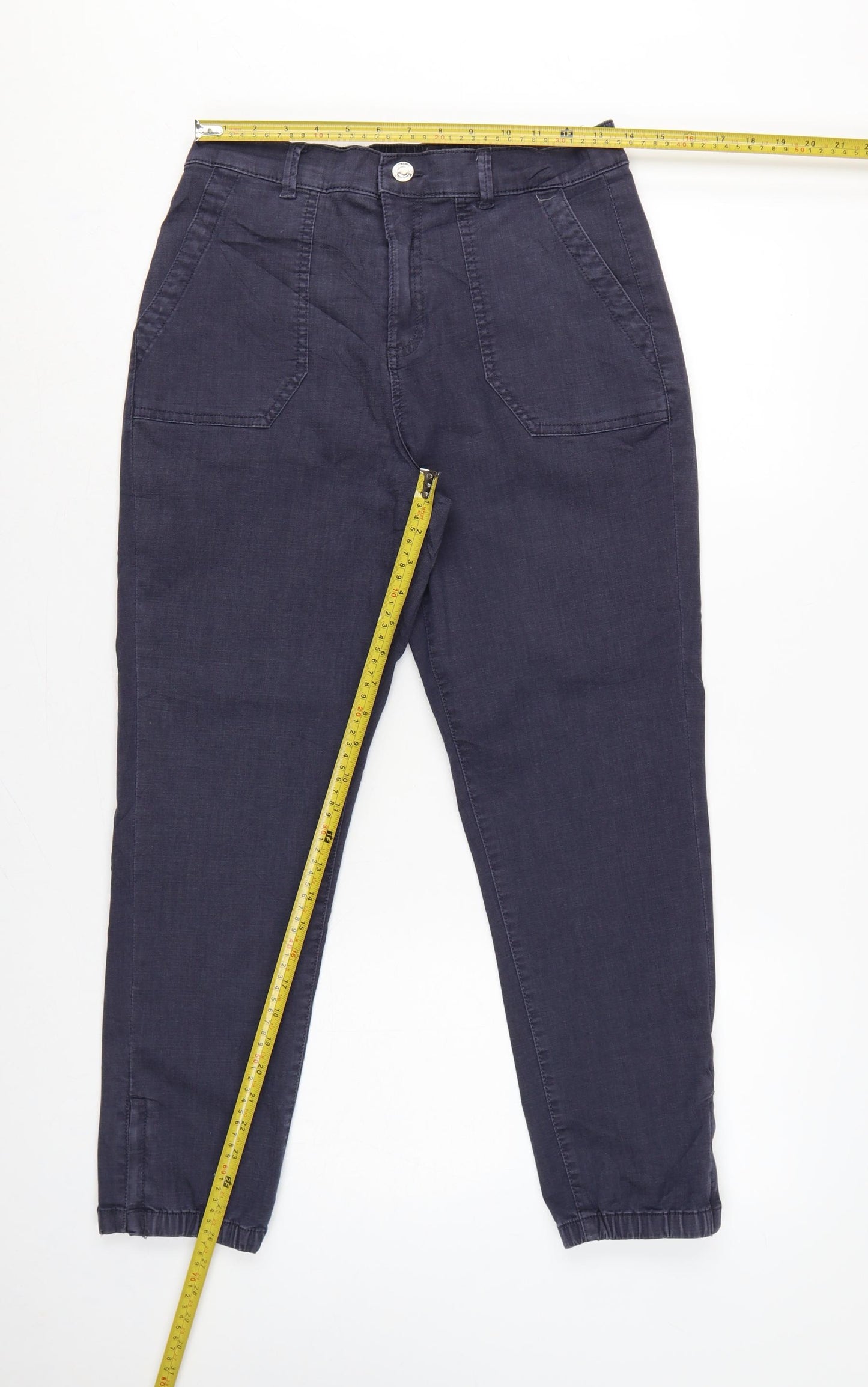 M&S Women’s Navy Blue UK 12 Short Cotton Blend Cuffed Jogger Trousers