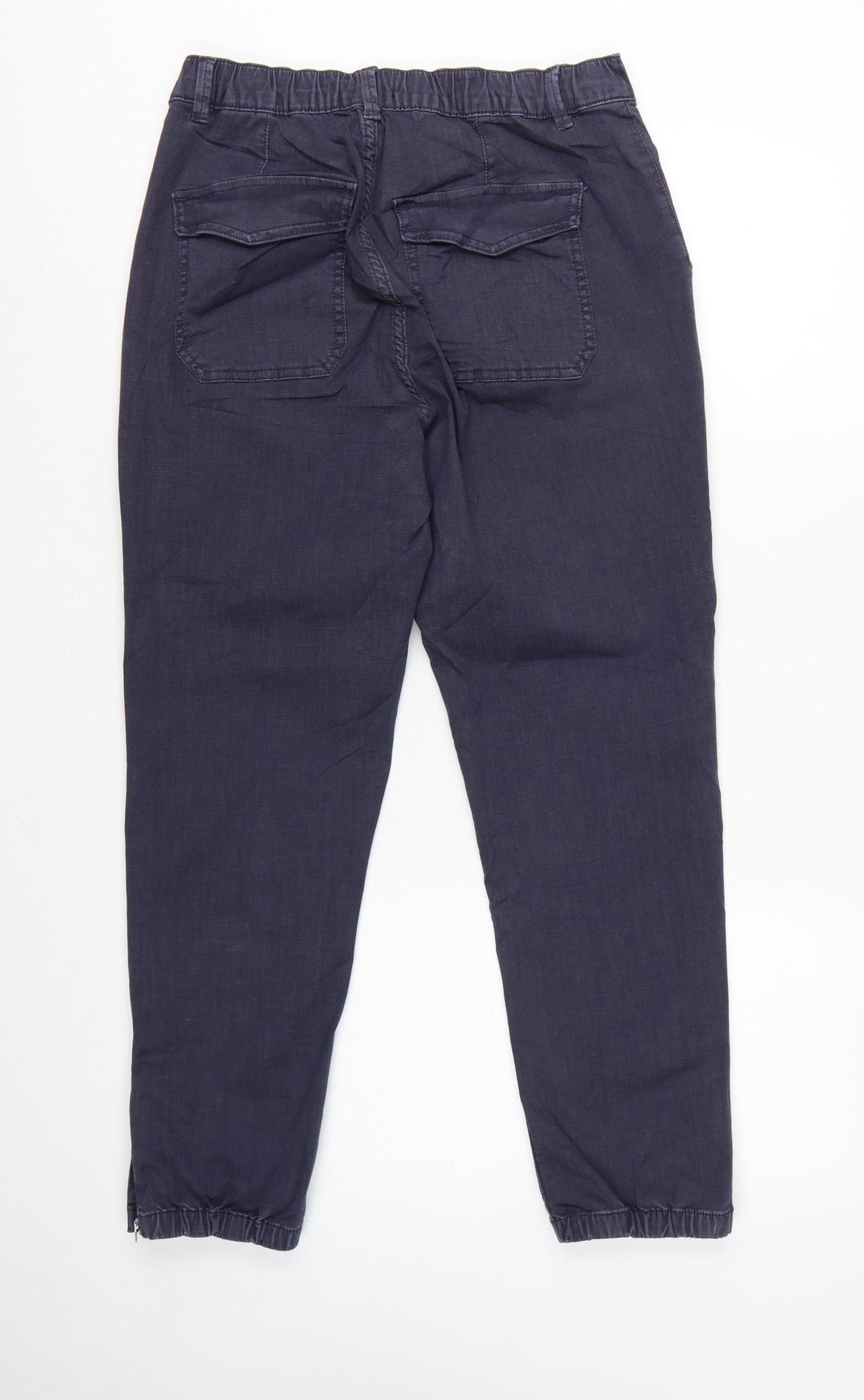 M&S Women’s Navy Blue UK 12 Short Cotton Blend Cuffed Jogger Trousers