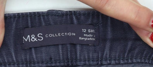 M&S Women’s Navy Blue UK 12 Short Cotton Blend Cuffed Jogger Trousers