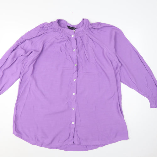 Marks & Spencer Women Purple UK 14 Viscose Tunic Button-Up Blouse