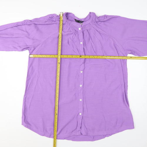 Marks & Spencer Women Purple UK 14 Viscose Tunic Button-Up Blouse
