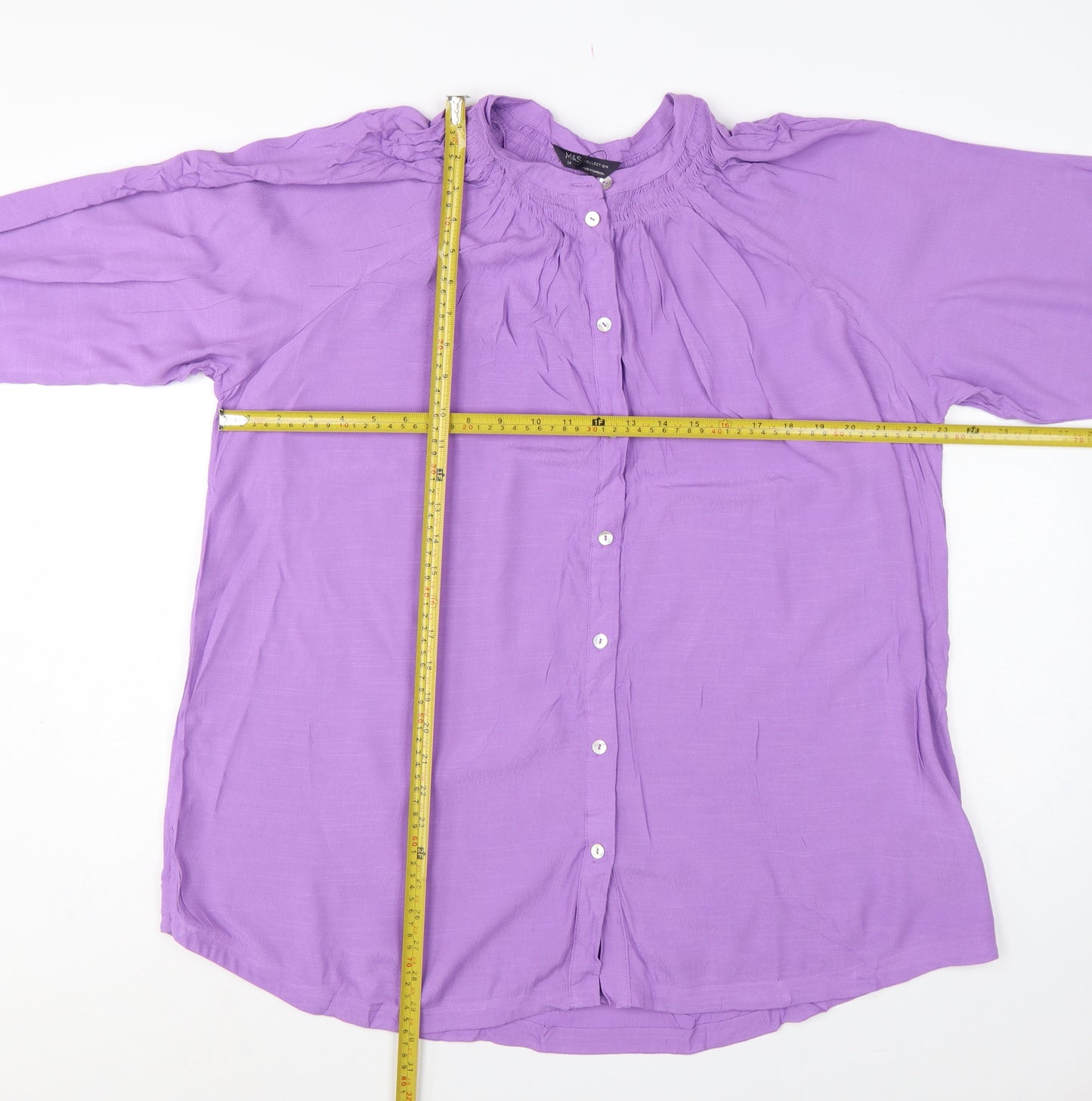 Marks & Spencer Women Purple UK 14 Viscose Tunic Button-Up Blouse