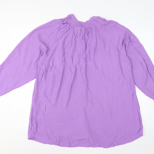 Marks & Spencer Women Purple UK 14 Viscose Tunic Button-Up Blouse