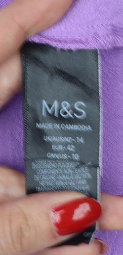 Marks & Spencer Women Purple UK 14 Viscose Tunic Button-Up Blouse
