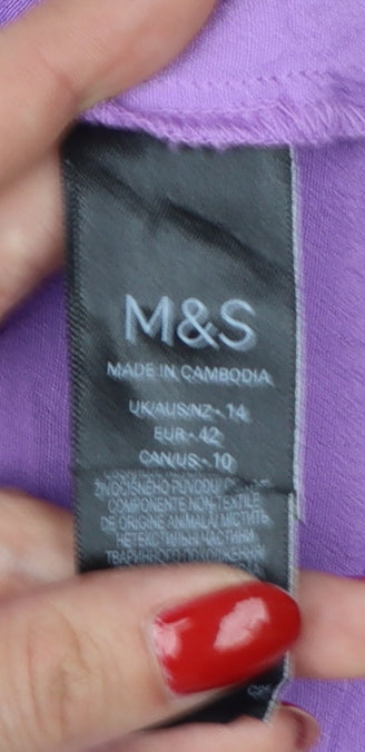 Marks & Spencer Women Purple UK 14 Viscose Tunic Button-Up Blouse