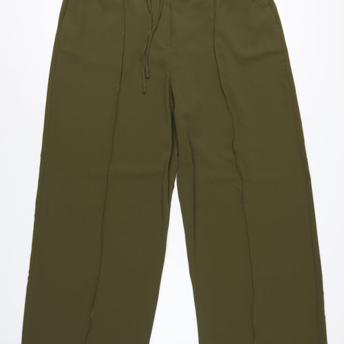 Marks and Spencer Women Green UK 18 Regular Wide-Leg Drawstring Trousers