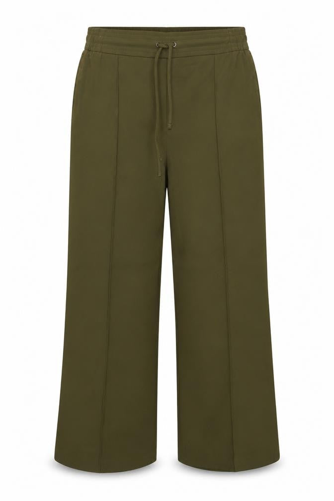 Marks and Spencer Women Green UK 18 Regular Wide-Leg Drawstring Trousers