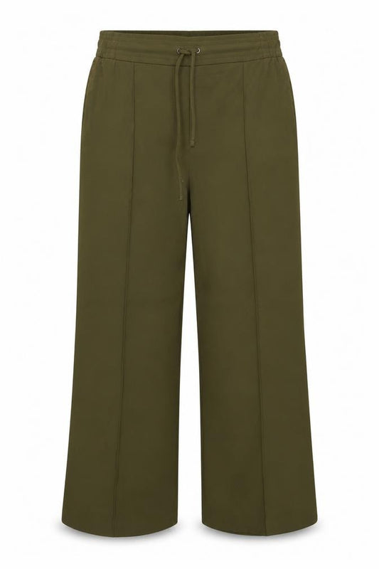 Marks and Spencer Women Green UK 18 Regular Wide-Leg Drawstring Trousers