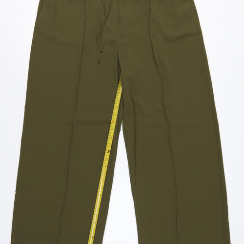 Marks and Spencer Women Green UK 18 Regular Wide-Leg Drawstring Trousers