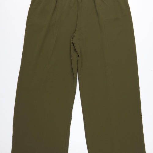 Marks and Spencer Women Green UK 18 Regular Wide-Leg Drawstring Trousers
