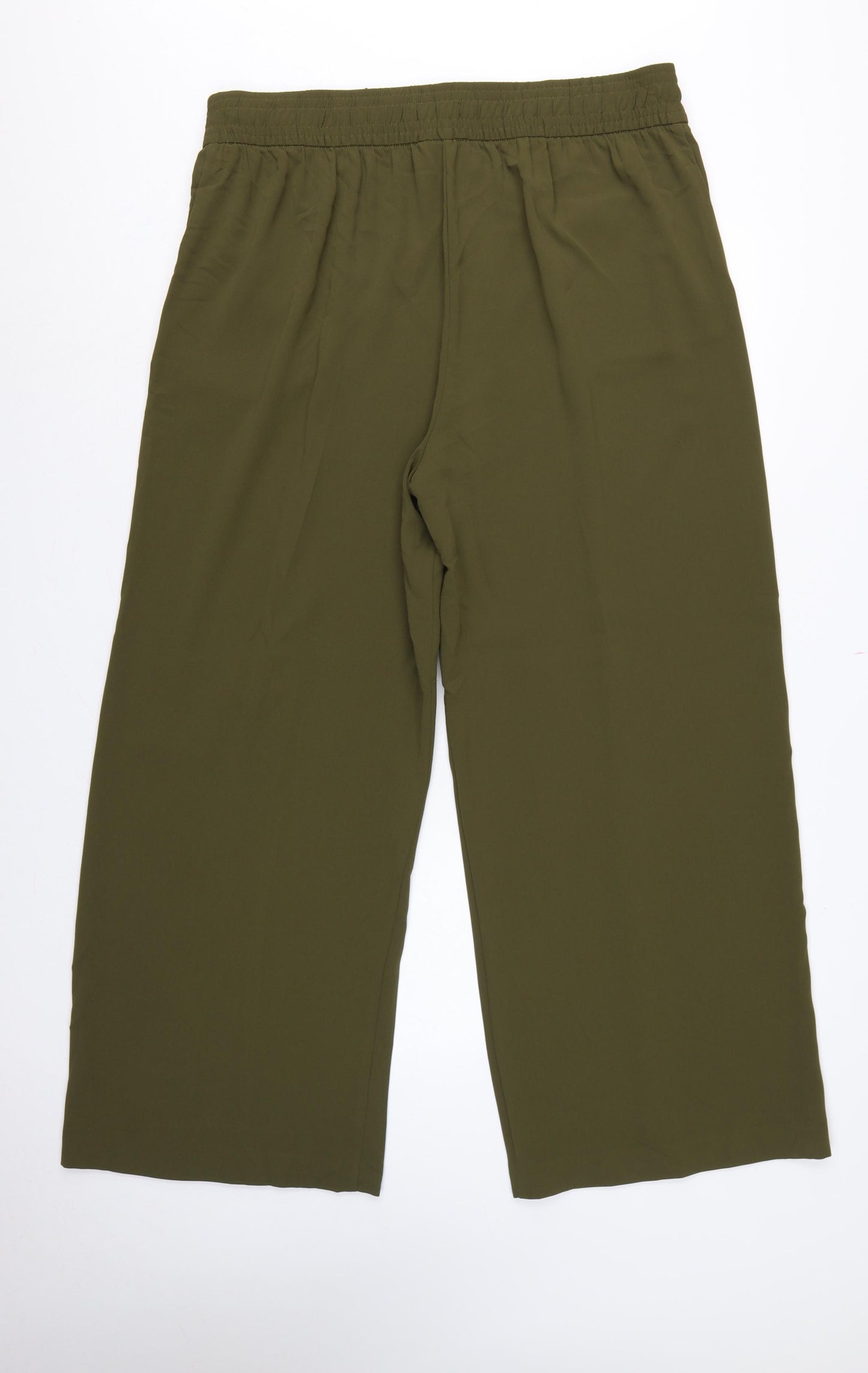Marks and Spencer Women Green UK 18 Regular Wide-Leg Drawstring Trousers