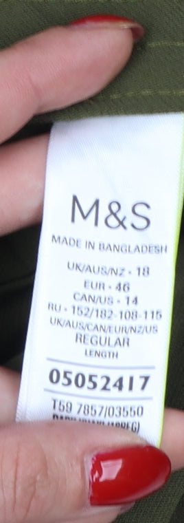 Marks and Spencer Women Green UK 18 Regular Wide-Leg Drawstring Trousers