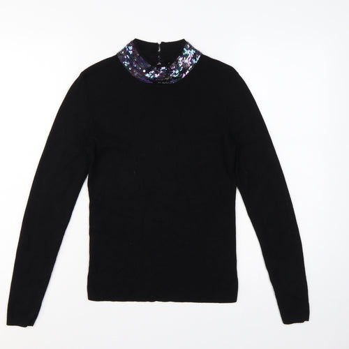 Oasis Womens Black UK 8 Sequin Cowl Neck Long Sleeve Jumper