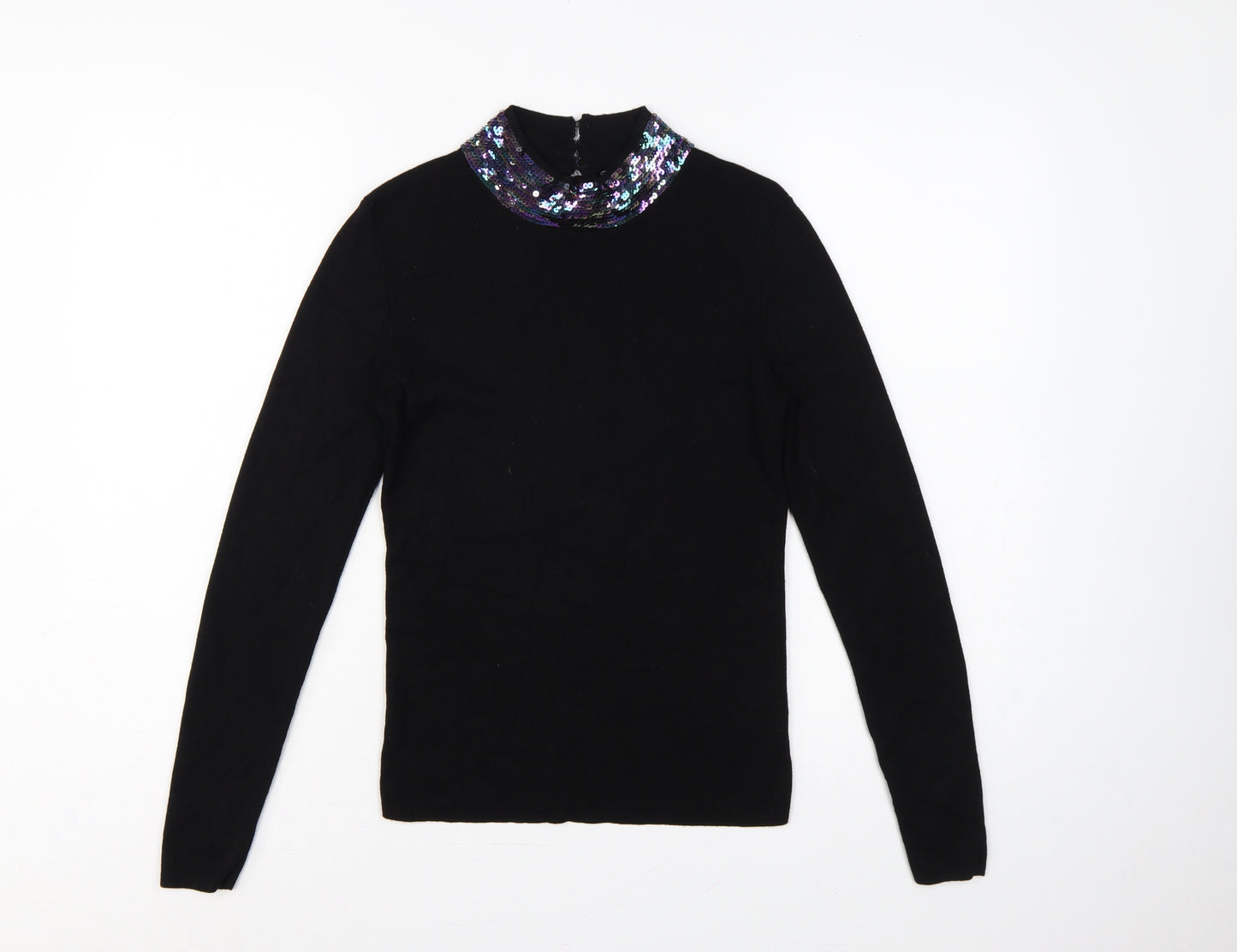 Oasis Womens Black UK 8 Sequin Cowl Neck Long Sleeve Jumper