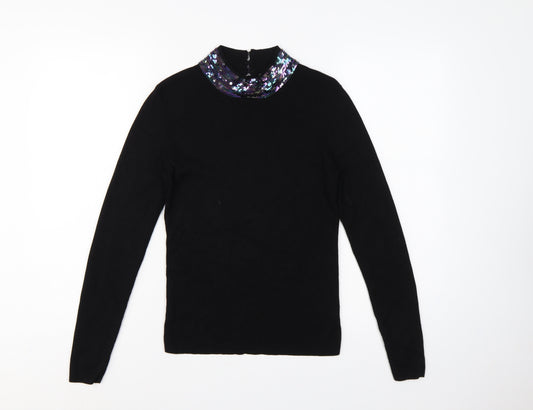 Oasis Womens Black UK 8 Sequin Cowl Neck Long Sleeve Jumper