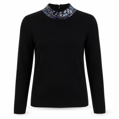 Oasis Womens Black UK 8 Sequin Cowl Neck Long Sleeve Jumper