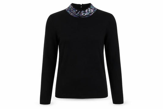 Oasis Womens Black UK 8 Sequin Cowl Neck Long Sleeve Jumper