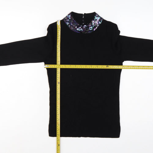 Oasis Womens Black UK 8 Sequin Cowl Neck Long Sleeve Jumper