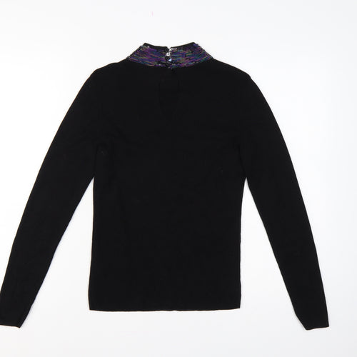 Oasis Womens Black UK 8 Sequin Cowl Neck Long Sleeve Jumper