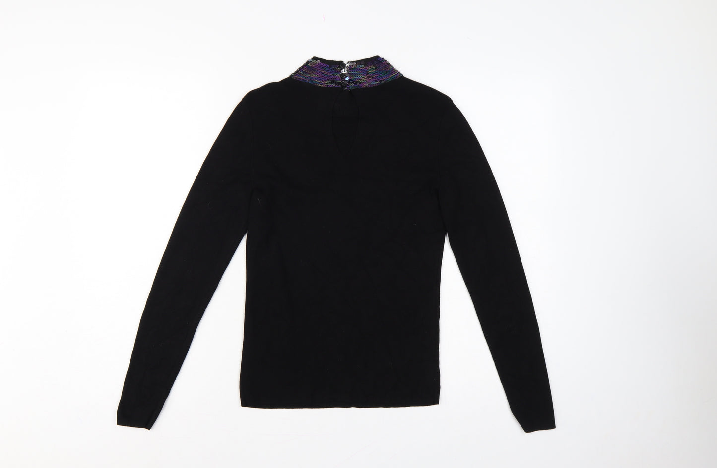 Oasis Womens Black UK 8 Sequin Cowl Neck Long Sleeve Jumper