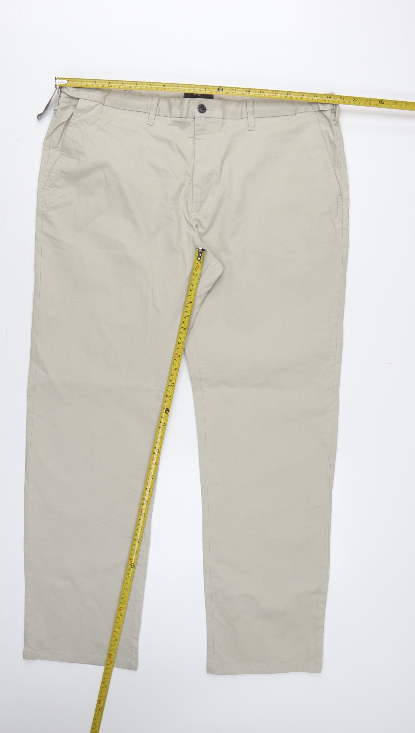 Marks and Spencer Men's Beige 42/33 Regular Stretch Chino Trousers