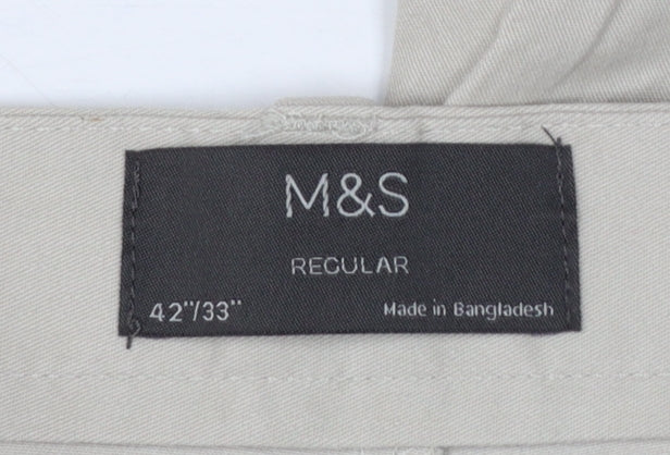 Marks and Spencer Men's Beige 42/33 Regular Stretch Chino Trousers