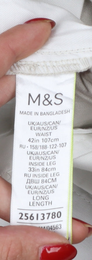 Marks and Spencer Men's Beige 42/33 Regular Stretch Chino Trousers