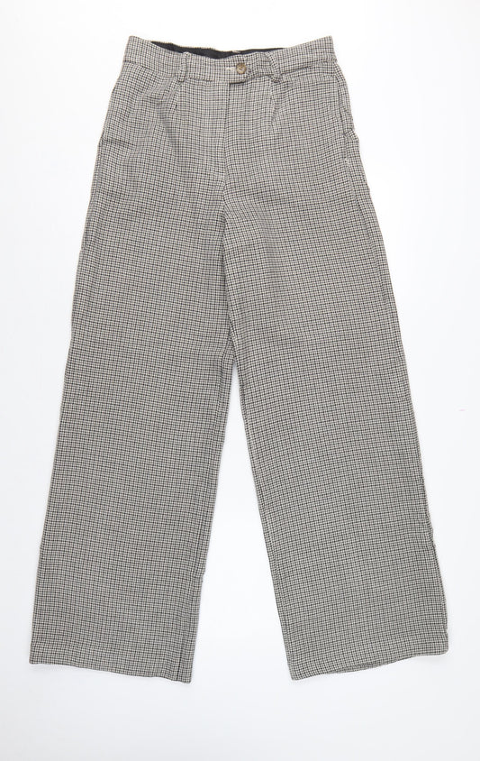 Marks and Spencer Women’s Grey Check Wide-Leg Trousers UK 10 Long