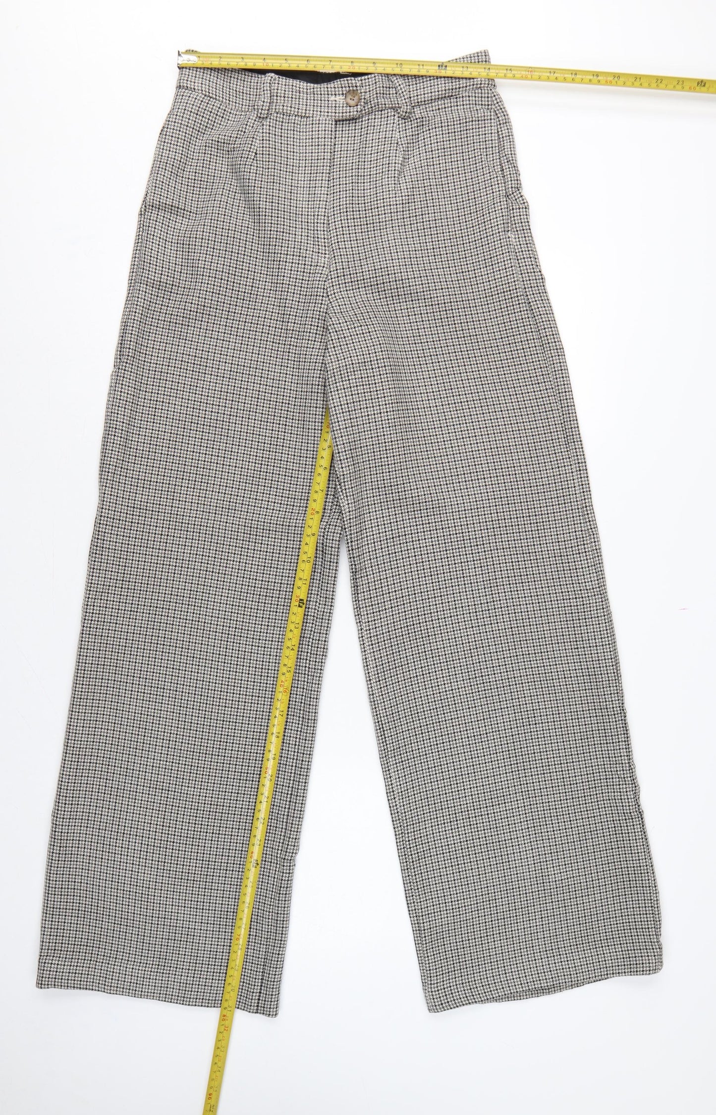 Marks and Spencer Women’s Grey Check Wide-Leg Trousers UK 10 Long