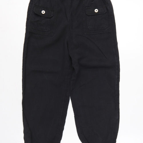 M&S Girls Black Cargo Trousers 10-11 Years Lyocell Drawstring Pockets