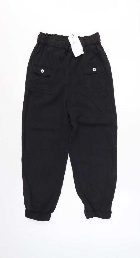 M&S Girls Black Cargo Trousers 10-11 Years Lyocell Drawstring Pockets