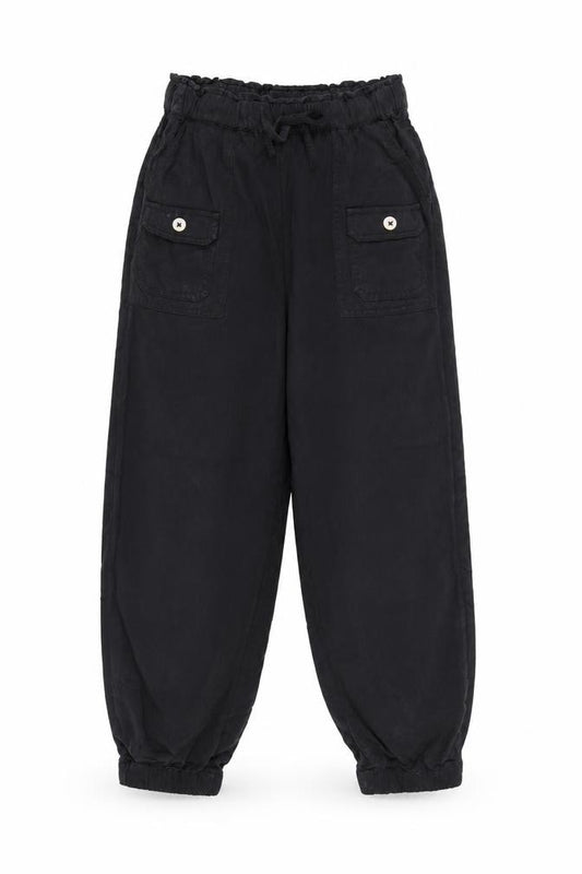 M&S Girls Black Cargo Trousers 10-11 Years Lyocell Drawstring Pockets
